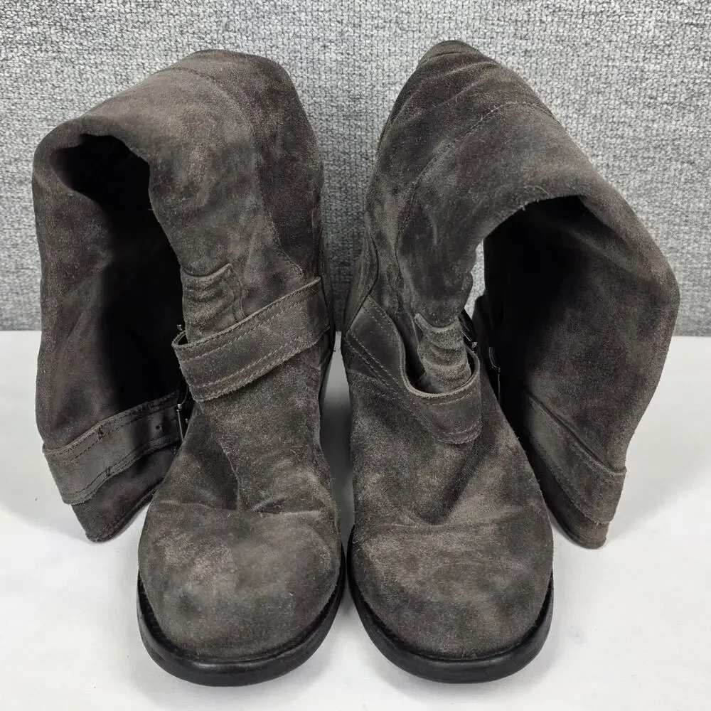AGL GRAY SUEDE TALL RIDING BOOTS SIZE 36 EU / US 6 BUCKLE HEEL MINIMALIST CHIC